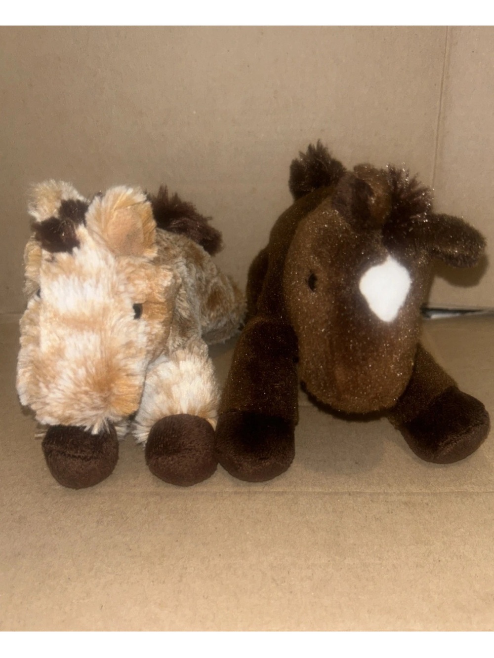 Lot of 2 Aurora Tan and Brown Horses Pony 6" Beanbag Stuffed Plush Animal